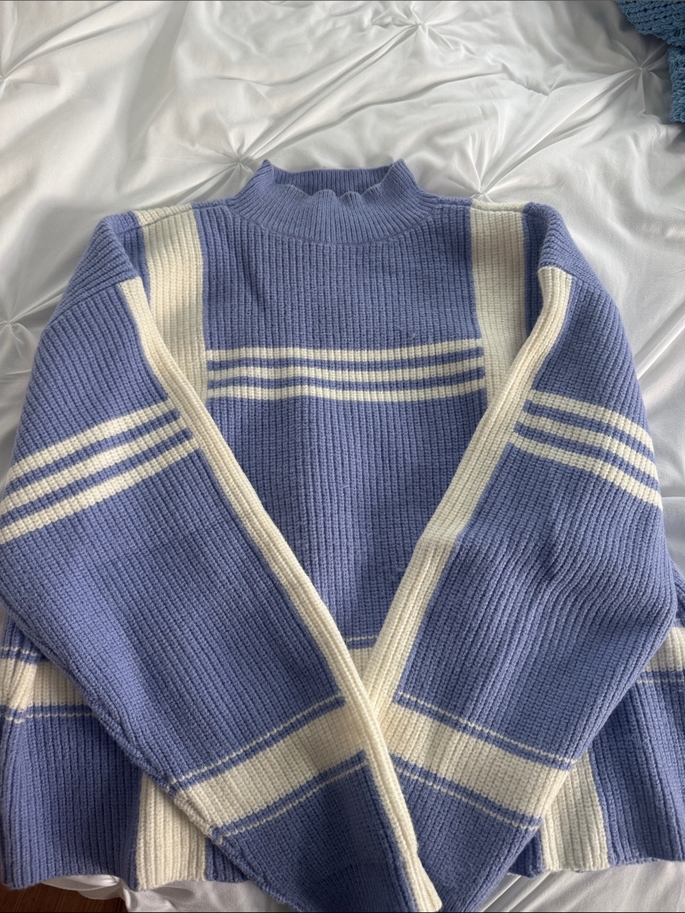 Ann Taylor Lavender and Cream Striped Mock Neck Sweater. Size large